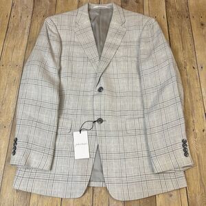 John W Nordstrom Linen Blazer Gray Plaid 40R